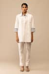 Buy_Bunka_White Cotton Collared Neela Embroidered Tunic With Pant _at_Aza_Fashions
