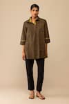 Buy_Bunka_Brown Cotton Collared Neela Olive Tunic With Pant _at_Aza_Fashions