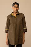 Bunka_Brown Cotton Collared Neela Olive Tunic With Pant _Online_at_Aza_Fashions
