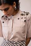 Shop_Bunka_Beige Cotton Collared Rana Dress _Online_at_Aza_Fashions