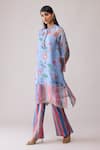 Buy_Bunka_Blue Organza Lace Round Neck Tara Printed Kurta With Pant _at_Aza_Fashions