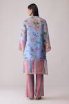Shop_Bunka_Blue Organza Lace Round Neck Tara Printed Kurta With Pant _at_Aza_Fashions