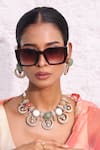 Zaza By Somya_Gold Plated Gemstones Rajmahal Necklace Set _Online_at_Aza_Fashions