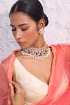 Zaza By Somya_Mauve Gemstones, Pearls Rajmahal Choker Set _Online_at_Aza_Fashions