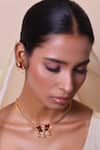 Buy_Zaza By Somya_Red Stones Lotus Bloom Necklace Set _at_Aza_Fashions