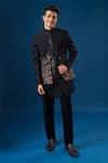 Buy_Rng Safawala_Black Cotton, Silk Embroidery, Sequins Coal Fauna Kurta-bundi Set _Online_at_Aza_Fashions