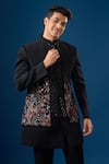 Shop_Rng Safawala_Black Cotton, Silk Embroidery, Sequins Coal Fauna Kurta-bundi Set _Online_at_Aza_Fashions