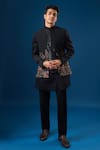 Buy_Rng Safawala_Black Cotton, Silk Embroidery, Sequins Coal Fauna Kurta-bundi Set _at_Aza_Fashions