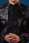 Shop_Rng Safawala_Black Velvet Sequins, Embroidery Coal Velour Bandhgala Set _Online_at_Aza_Fashions