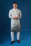 Shop_Rng Safawala_Green Cotton, Silk Mirrors, Embroidery Ombre Kurta Set _at_Aza_Fashions