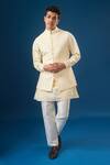 Buy_Rng Safawala_Cream Cotton, Silk, Dupion Embroidery Brocade Kurta-bundi Set _at_Aza_Fashions