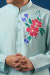Rng Safawala_Blue Cotton, Silk Embroidery Sky Floral Printed Kurta Set _at_Aza_Fashions