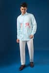 Buy_Rng Safawala_Blue Crepe, Silk Embroidery Sky Floral Shirt _at_Aza_Fashions