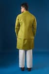 Rng Safawala_Green Brocade, Silk Olive Kurta-bundi Set _Online_at_Aza_Fashions