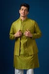 Buy_Rng Safawala_Green Brocade, Silk Olive Kurta-bundi Set 