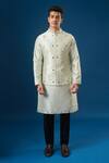 Shop_Rng Safawala_Green Silk, Dupion Mirrors, Embroidery Sage Kurta-bundi Set _Online_at_Aza_Fashions