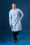Buy_Rng Safawala_Blue Cotton, Silk, Dupion Mirrors, Embroidery Sky Kurta Set _at_Aza_Fashions