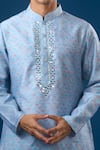 Rng Safawala_Blue Cotton, Silk, Dupion Mirrors, Embroidery Sky Kurta Set _at_Aza_Fashions