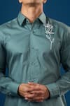 Rng Safawala_Green Crepe, Silk Embroidery Rama Rose Shirt _Online_at_Aza_Fashions
