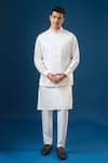 Shop_Rng Safawala_White Cotton, Silk, Dupion, Shantoon Embroidery Off Kurta-bundi Set _at_Aza_Fashions