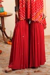 Sonali Methi_Red Chinon, Crepe Embroidery, Sequins Round Neck Bandhani Kaftan And Sharara Set _Online_at_Aza_Fashions