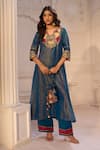 Shop_Aariyana Couture_Blue Tissue, Linen, Satin Embroidery, Tassels Split V-neck Kurta And Pant Set _Online