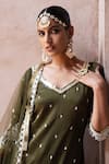 Shop_Preevin_Olive Green Chanderi Silk, Tulle Forest Straight Sharara Set With Dupatta _Online_at_Aza_Fashions