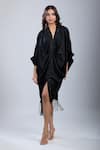 Buy_Tarun Tahiliani_Black V-neck Kimono Sleeve Shirt Dress _at_Aza_Fashions