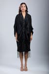Tarun Tahiliani_Black V-neck Kimono Sleeve Shirt Dress _Online_at_Aza_Fashions