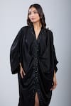 Shop_Tarun Tahiliani_Black V-neck Kimono Sleeve Shirt Dress _Online_at_Aza_Fashions