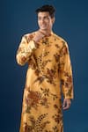 Buy_Rohit Bal_Yellow Dupion, Silk Embroidery Printed Kurta Set _Online_at_Aza_Fashions