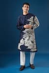 Buy_Countrymade_Navy Embroidery Blue Horizontal Line Kurta Set _at_Aza_Fashions