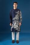 Countrymade_Navy Embroidery Blue Horizontal Line Kurta Set _Online_at_Aza_Fashions