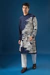 Buy_Countrymade_Navy Embroidery Blue Horizontal Line Kurta Set _Online_at_Aza_Fashions