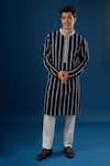 Countrymade_Blue Embroidery Navy Linear Pattern Kurta Set _Online_at_Aza_Fashions