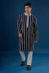 Buy_Countrymade_Blue Embroidery Navy Linear Pattern Kurta Set _at_Aza_Fashions