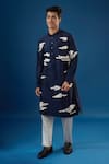 Shop_Countrymade_Blue Embroidery Navy Abstract Cloud Kurta And Pant Set _Online_at_Aza_Fashions