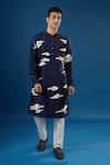 Countrymade_Blue Embroidery Navy Abstract Cloud Kurta And Pant Set _at_Aza_Fashions