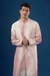 Countrymade_Pink Embroidery Old Rose Line Pattern Kurta Set _at_Aza_Fashions