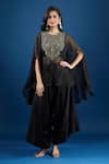 Buy_Prisho_Black Embroidery Round Neck Kaftan Set _at_Aza_Fashions