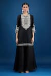 Prisho_Black Chiffon Embroidery Round Neck Designer Kurta Set _at_Aza_Fashions
