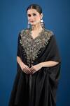 Buy_Prisho_Black Embroidery V-neck Designer Kaftan And Draped Pant Set _Online_at_Aza_Fashions