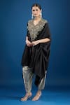 Buy_Prisho_Black Embroidery V-neck Designer Kaftan And Draped Pant Set _at_Aza_Fashions