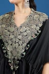 Prisho_Black Embroidery V-neck Designer Kaftan And Draped Pant Set _at_Aza_Fashions