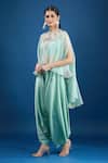 Buy_Prisho_Aqua Chiffon Embroidery, Beads Round Neck Blue Designer Kaftan And Draped Pant Set _at_Aza_Fashions