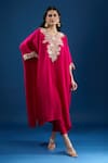 Buy_Prisho_Fuchsia Embroidery V-neck Pink Designer Kaftan And Pant Set _at_Aza_Fashions