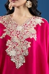 Prisho_Fuchsia Embroidery V-neck Pink Designer Kaftan And Pant Set _at_Aza_Fashions
