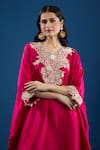 Buy_Prisho_Fuchsia Embroidery V-neck Pink Designer Kaftan And Pant Set 
