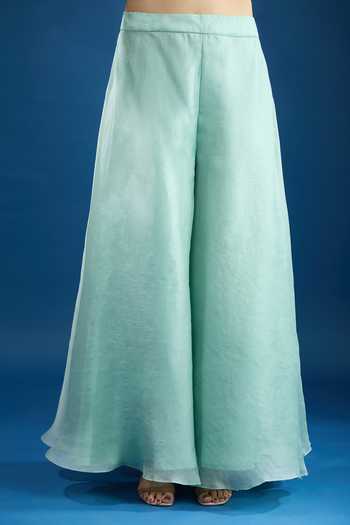 Buy_Prisho_Aqua Chiffon Sequins, Embroidery Round Neck Blue Designer Kurta Set _Online_at_Aza_Fashions