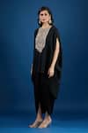 Shop_Prisho_Black Embroidery Round Neck Designer Kaftan And Tulip Pant Set _Online_at_Aza_Fashions